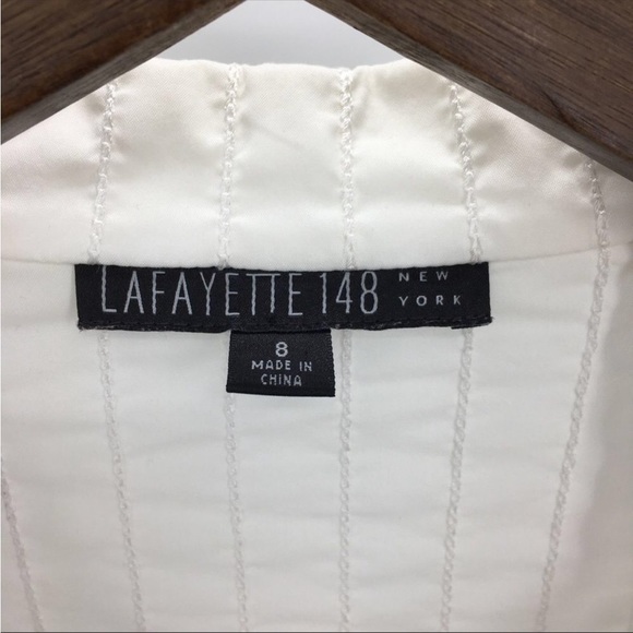 Lafayette 148 Crisp White Textured Sequin Button Up Shirt Medium - Picture 7 of 9